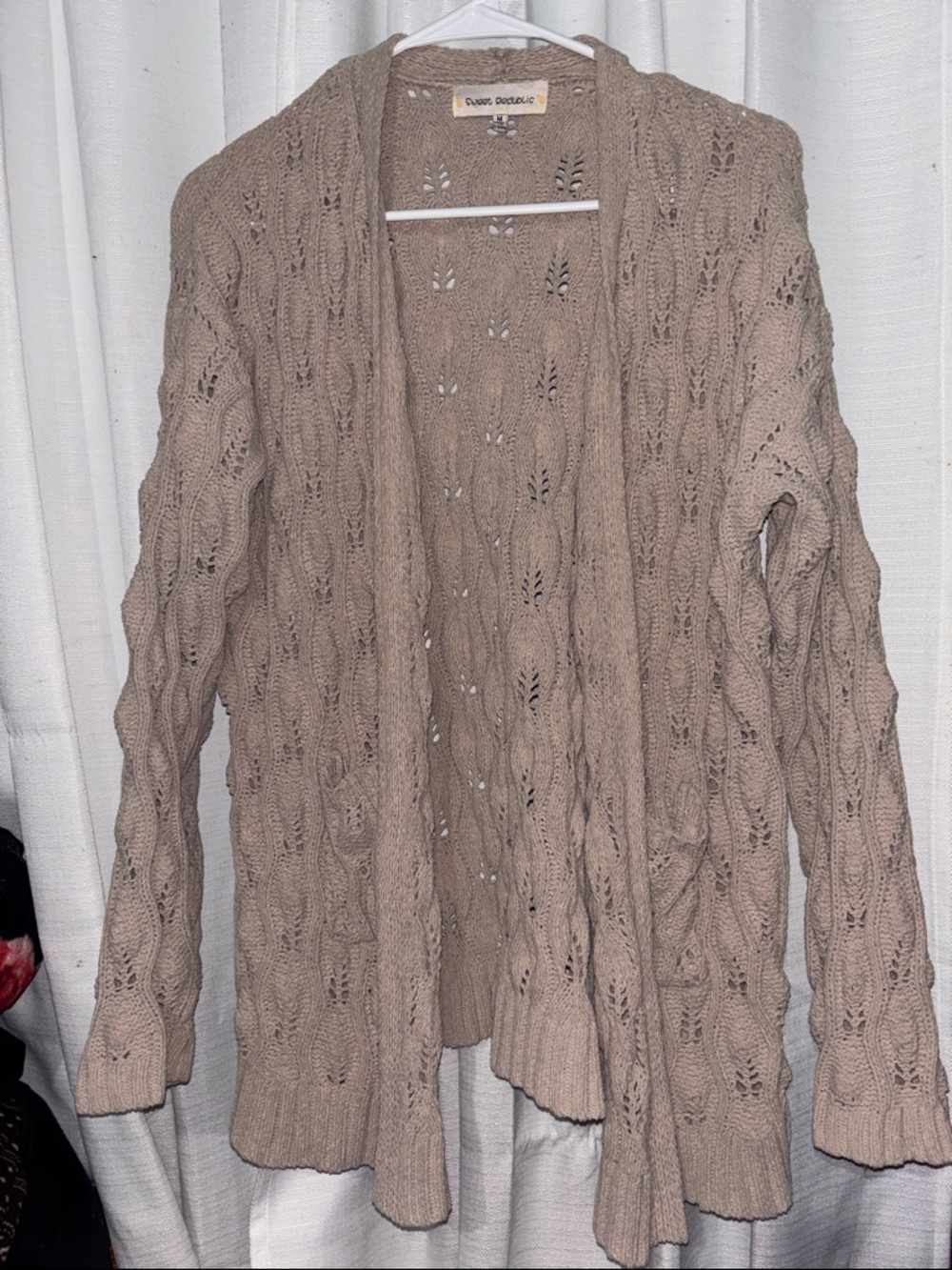 Sweet republic Open-Front Cable Knit Cardigan - Taupe